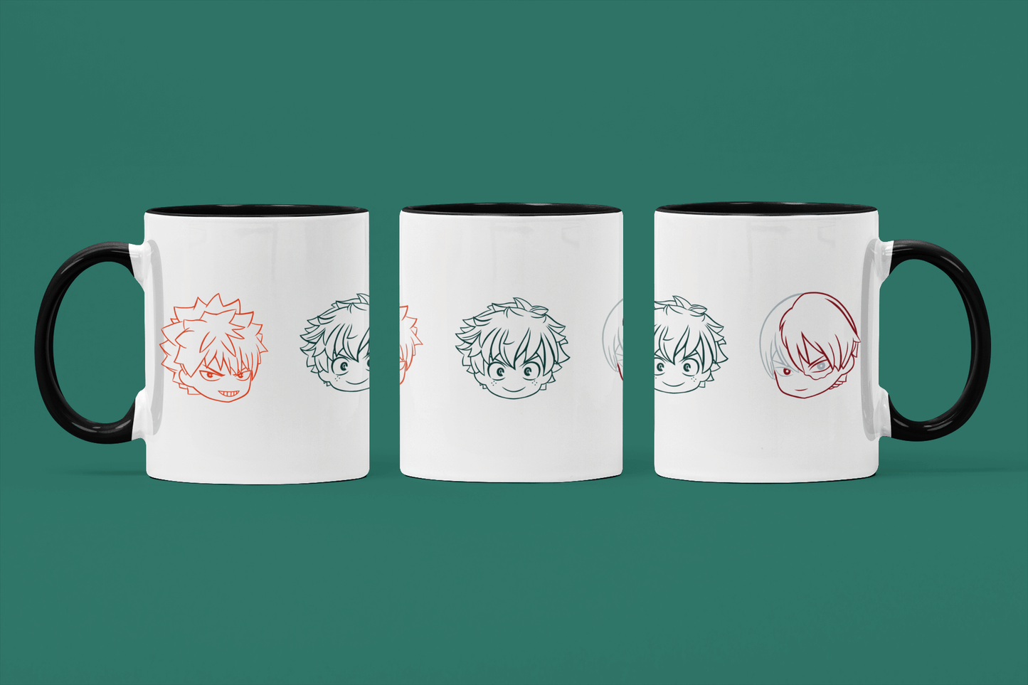 Deku, Todoroki & Bakugou Chibi Mug with Color Inside – Inspired by My Hero Academia Fungi Freak